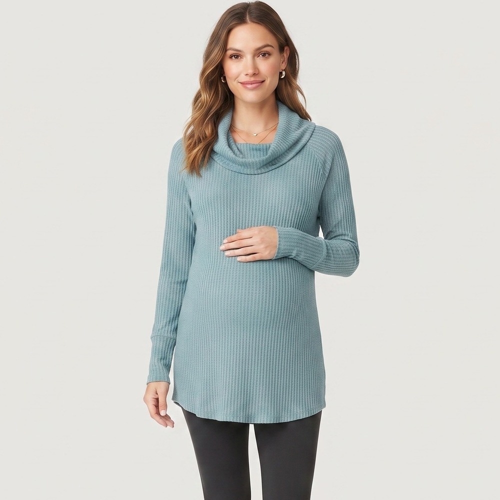 Jessica Simpson Maternity Tunic Women XS Blue NEW Cowl Neck Waffle Knit 97484-44